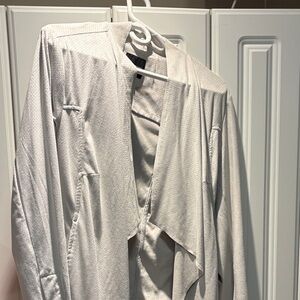 Liverpool Jeans Company Light Gray Draped Open Front Blouse